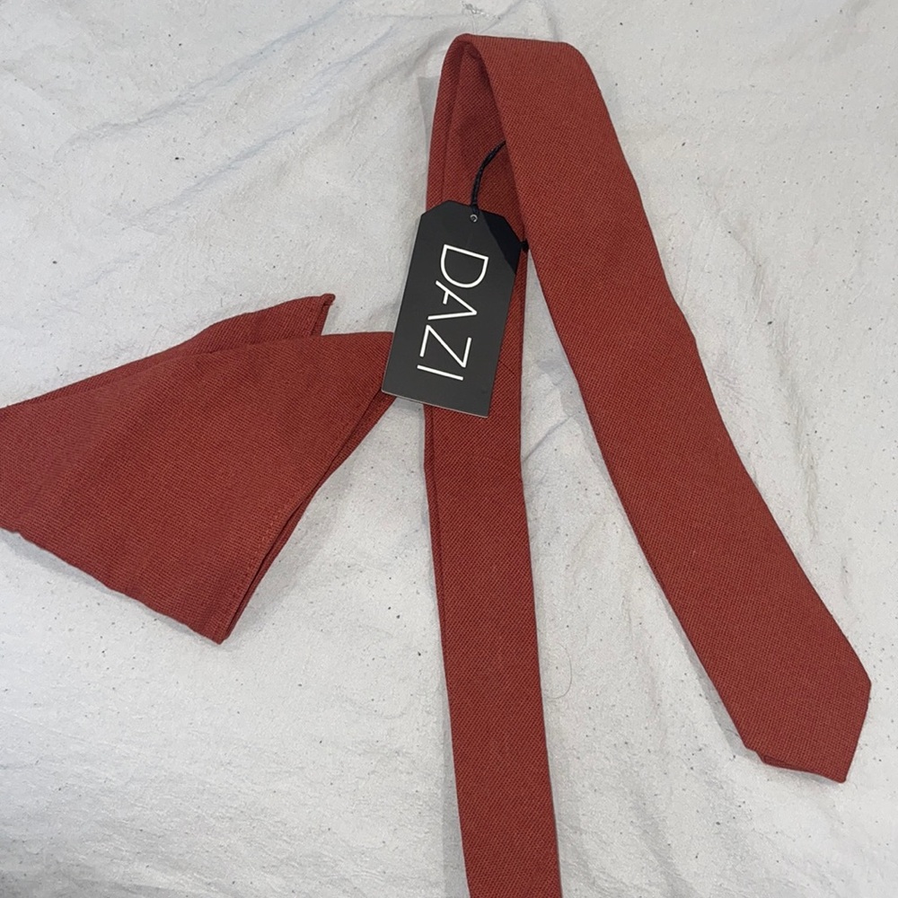 Rust Colored Skinny Tie and pocket square